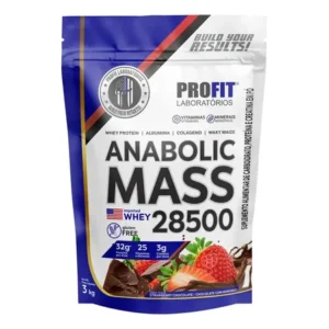 Hipercalórico anabolic mass 28500 - 3kg profit labs sabor chocolate com morango