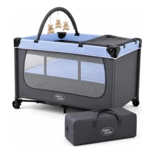 Berço compacto joly chiqueirinho com trocador e móbile cor azul baby style