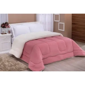 Coberdrom edredom manta sherpa queen tecido peludo rosa 240x220