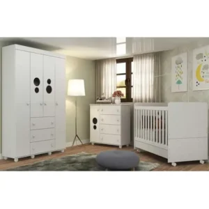 Quarto de bebê completo infantil com guarda-roupa cômoda berço 3 em 1 (vira minicama) colchão incluso multimóveis pimpolho fg3571 branco anos garantia