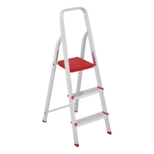 Escada de alumínio dobrável compacta com 3 degraus - botafogo leve e resistente cinza/vermelho
