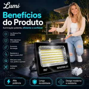 Luminária holofote slim super led refletor 500w lumi carcaça preto luz branco-frio 127/220v
