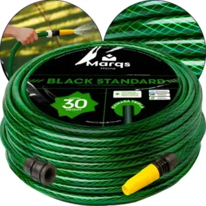 Mangueira jardim 30 metros com esguicho trançada reforçada flexível 7/16 anti dobra irrigação quintal poço lavagem durável marqs home