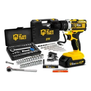 Parafusadeira e furadeira de impacto tb-21pw 21v 3/8 the black tools com jogo soquetes 40 peças