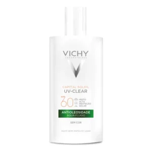 Protetor solar facial sem cor antioleosidade toque seco fps 60 reduz acne e poros acabamento invisível com niacinamida ácido salicílico capital soleil uv-clear vichy 40g