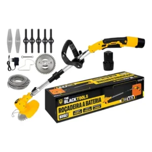 Roçadeira aparador grama a bateria recarregável 460w profissional com acessórios tcg12b the black tools