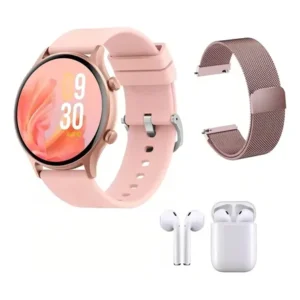 Smartwatch peje solar lite 2024 com gps rosa e pulseira rose gold