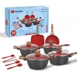 Jogo de panela cerâmica antiaderente indução 10 pçs duralar vermelho