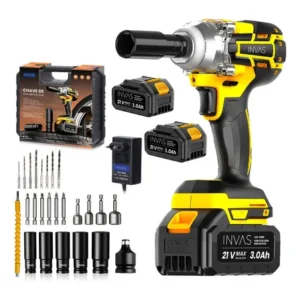 Chave de impacto parafusadeira furadeira sem fio 21v alto torque bateria jogo brocas mecânica pneu