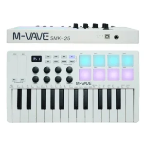 Teclado midi usb m-vave smk-25 25 teclas brancas sem fio bluetooth branco