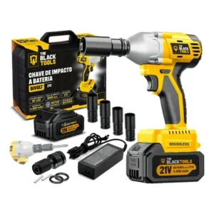 Chave de impacto a bateria 21v 4000mah motor brushless com maleta e acessorios the black tools