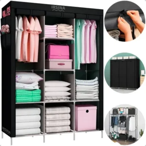 Guarda roupa dobrável organizador colmeia preto 8 prateleiras irsina