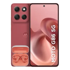 Smartphone motorola moto g86 5g + buds - 256gb 24gb (8gb ram+16gb ram boost) tela 1.5k poled, 50mp sony camera ois ai, videos em 4k, ip68 ip69 vermelho