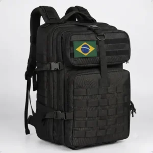 Mochila tática militar 50l masculina reforçada impermeável viagem camping pesca com patch bandeira brasil bagear