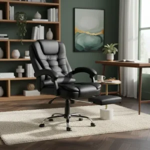Cadeira de escritório itália presidente ergonômica couro sintético encosto ajustável com trava e apoio para pés cor preta luvinco