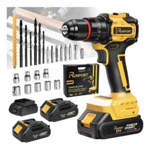 Furadeira parafusadeira de impacto runport hx-2893 sem fio, 45nm, com 2 baterias e kit brocas