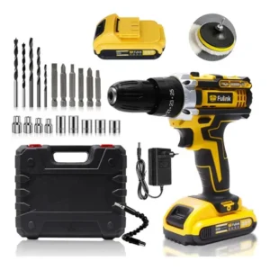 Parafusadeira furadeira impacto fulink profissional fk-80pt 2 baterias com maleta 60hz amarelo 127/220v