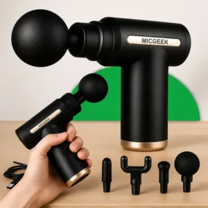Massageador pistola elétrica profissional muscular portátil aparelho fisioterapia corporal, 6 velocidades 4 cabeças de massagem - micgeek