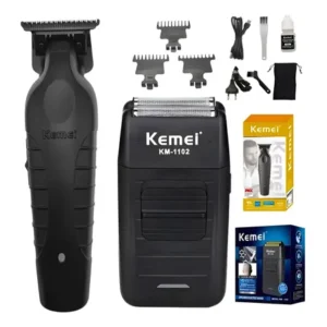 Kit kemei máquina de corte km-2299 e acabamento km-1102 bivolt