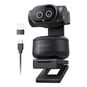 Emeet pixy 4k ai tracking autofoco dual webcam 300° ptz camera para pc ferroso preto