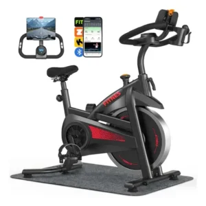 Bicicleta ergométrica spinning rmira nt7 com bluetooth e tapete, volante de 12kg