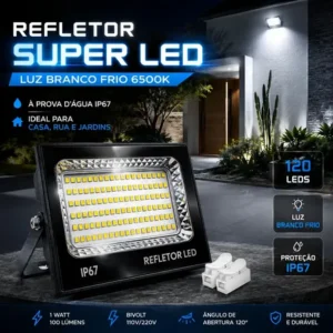 Kit 2 refletor super led 400w ip67 holofote bivolt prova d'água branco frio 6500k preto