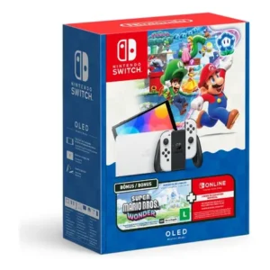 Console nintendo switch oled bundle super mario bros wonder 3 meses online 64gb branco