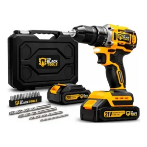 Parafusadeira furadeira impacto the black tools c/2 baterias amarelo e preto 60hz