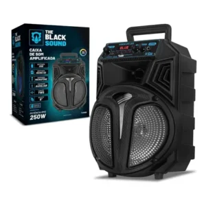 Caixa de som amplificada bluetooth rádio fm 250w rms tws led rgb portatil sem fio usb tcs300 cor preto the black tools