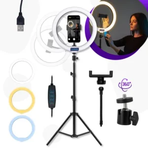 Ring light 10 polegadas com tripé 2,10m profissional video maker suporte celular e led 3 cores iluminação maquiagem gravações luxside