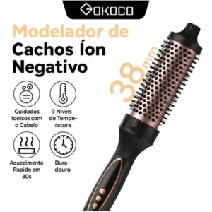 Escova modeladora de ions negativosde 38mm/9 ajustes temperatura,liso oucacheado,secagem rápida,tecnologia deaquecimento ptc/ntc tecnologia,cuidado capilar com íons negativos,cachos duradouros