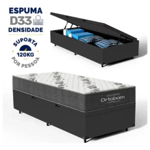 Cama box baú + colchão espuma d33 ortobom airtech 100 88 cm preto