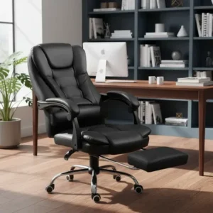 Cadeira de escritório presidente moonow ergonômica com espuma d33 apoio pés giratória massagem couro preto sintético