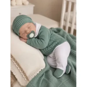 Saída de maternidade em tricô menino verde oliva 0 a 3 meses