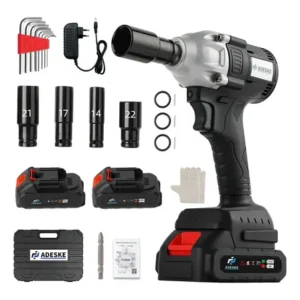 Chave de impacto parafusadeira adeske bs-ht01, sem fio, com 2 baterias e maleta