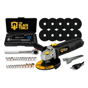 Esmerilhadeira lixadeira angular 4.1/2 profissional com kit de soquetes catraca reversível 40 peças the black tools