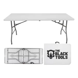 Mesa dobrável vira maleta com alça portátil 1.80m para camping pesca jardim área externa tft1800 the black tools branco