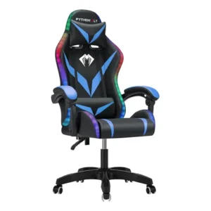 Cadeira gamer e escritório python fly com led rgb ergonômica cor azul preto material do estofamento couro sintético