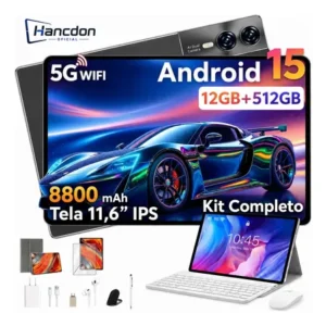 Tablet hancdon s12 android 15 12gb ram 512gb memória 11,6 dual sim wi-fi kit completo com teclado mouse e caneta cor cinza