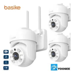 Kit 3 câmera de segurança ip sem fio wifi yoosee/icsee externa full hd com alarme sensor movimento ptz, 360° visão noturna colorida, áudio bidirecional, ip66 instalação plug & play