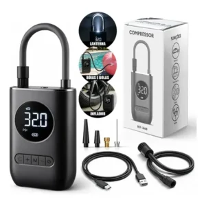 Compressor de ar digital mini portátil recarregável usb-c para pneus bicicleta moto carro bolas infláveis preto