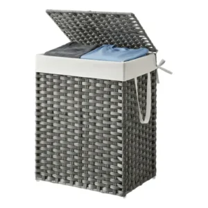 Cesto de roupa sintético 90l,para roupas e cobertores, sala cor cinza