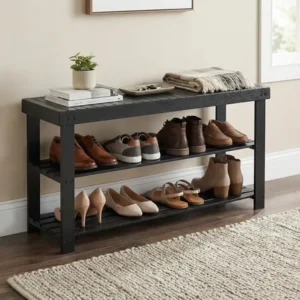 Banco organizador de sapatos bambu, 3 níveis cor preto