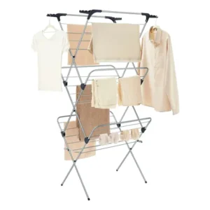 Varal de roupas dobrável, estendal compacto aço cinza