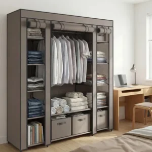 Guarda-roupa de tecido dobrável, armário com 12 prateleiras marrom
