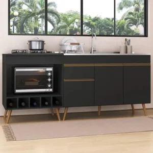 Kit balcão cozinha p/pia e cooktop veneza multimóveis mp2384 preto