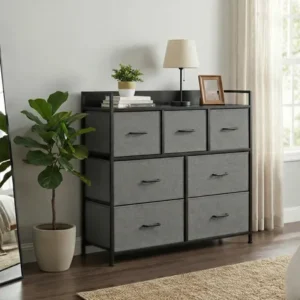 Songmics cômoda, armário para quarto 7 gavetas de tecido cinza ardósia antracite
