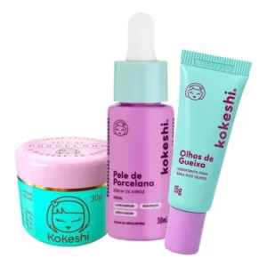 Pele de porcelana sérum arroz e olhos gueixa kokeshi