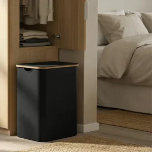 Songmics cesto de roupa 3 seções 150l tampa forro removível preto tinta