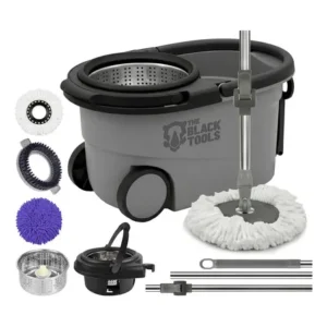 Mop esfregão 16l cabo giratório 180° c/ 3 refis centrífuga cinza tbbl04 the black tools